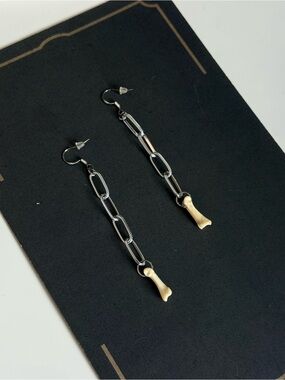 Long Silver Chain Drop Earrings with Bone Charm coyote foot bone oddities earrin